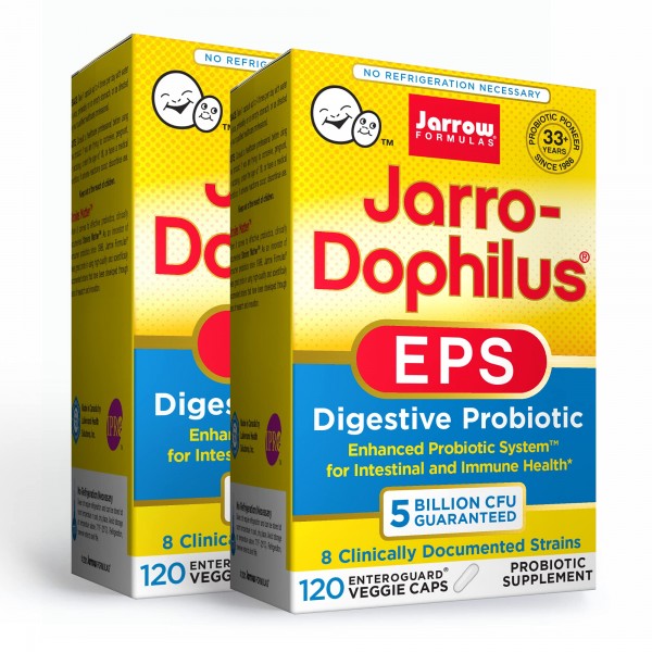 Jarrow Formulas Jarro-Dophilus EPS - 5 Billion Organisms Per Serving - 120 Enteric Coated Veggie Caps, Pack of 2 - Multi-Strain Probiotic - Intesti...