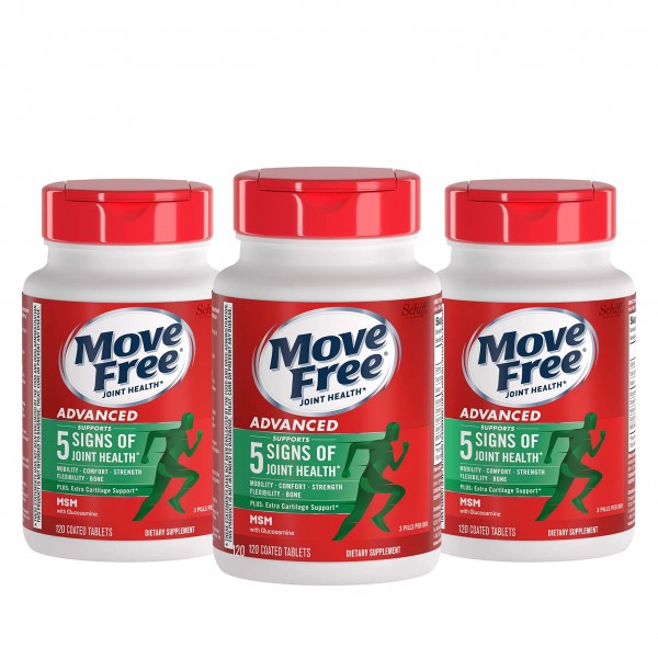 Move Free Advanced Glucosamine Chondroitin MSM Joint Support Supplement, Supports Mobility Comfort Strength Flexibility & Bone - 3x120 Bottles (120...