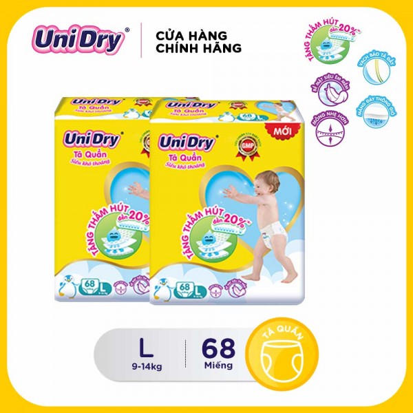 [Freeship] Combo 2 tã quần Unidry Siêu khô thoáng Super Jumbo size L (68 miếng)