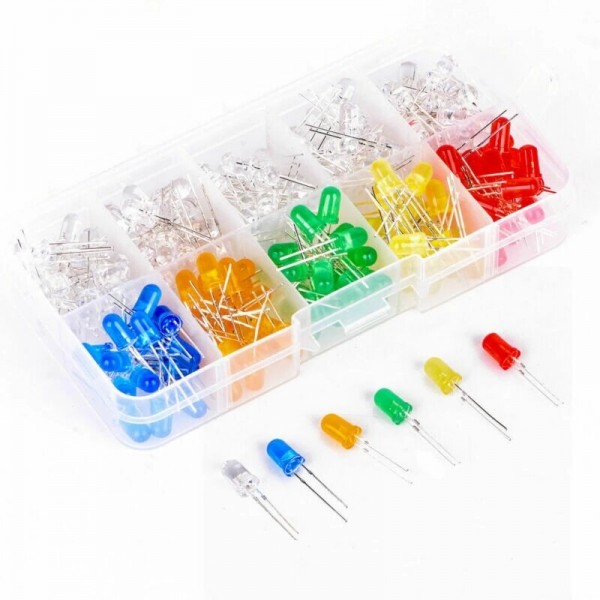 F5 150pcs 5mm Multi-colors Lights Emitting Diodes Assortment Kit White Red Yellow Green Blue Orange F5 DIY PCB