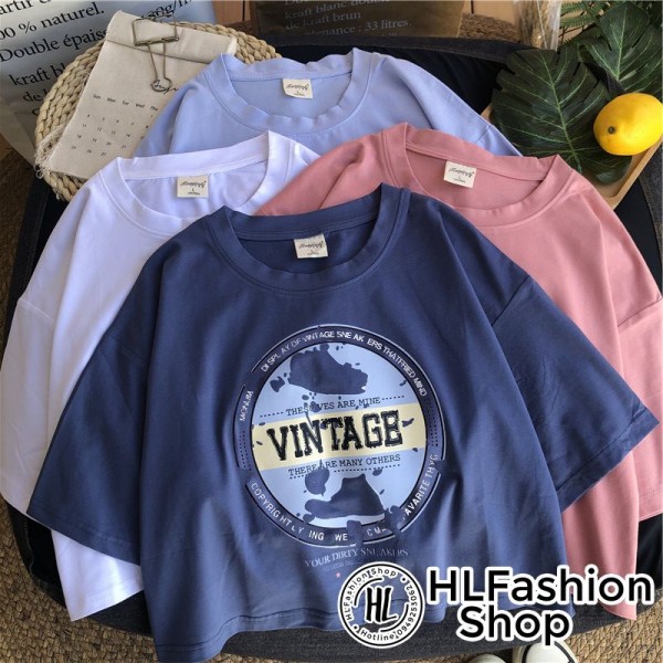 [HCM]Áo croptop tay lỡ nữ Vintage áo thun nữ HLFashion