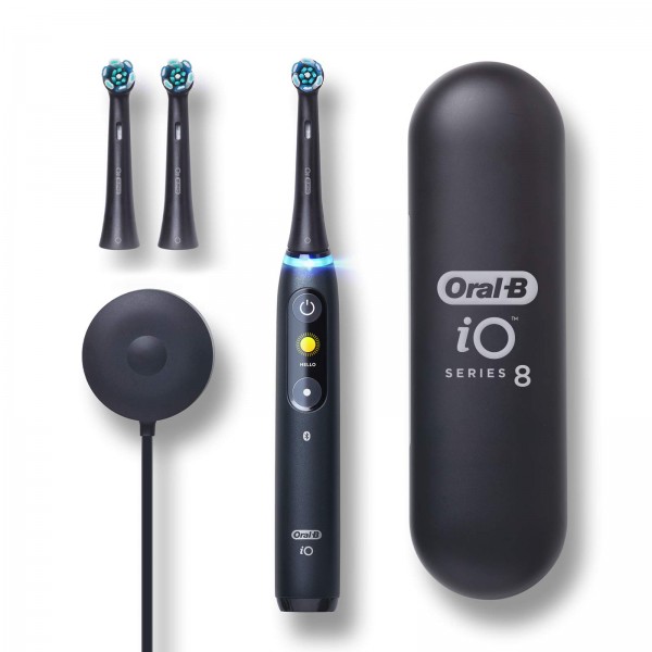 Oral-B iO Series 8 Electric Toothbrush with 2 Replacement Brush Heads, Black Onyx