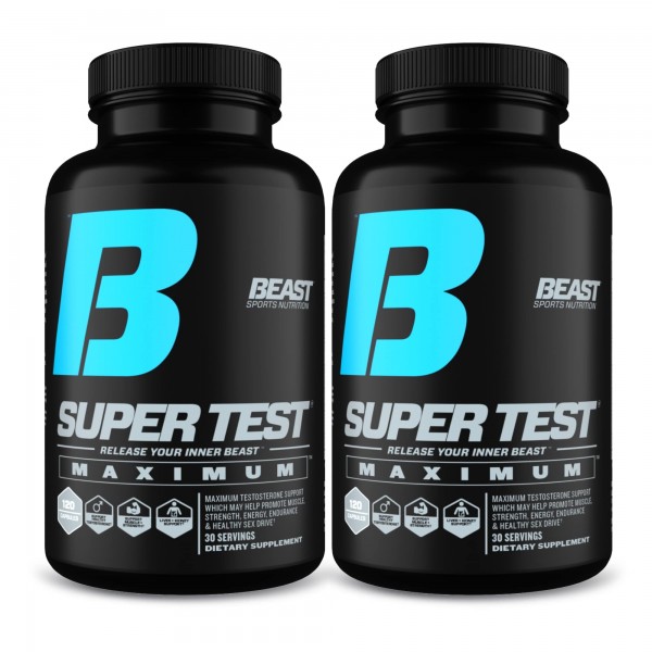 Beast Sports Nutrition Super Test Maximum - 120 Capsules, Pack of 2 - Boost Natural Testosterone Levels - Maximize Strength, Burn Body Fat, Faster ...