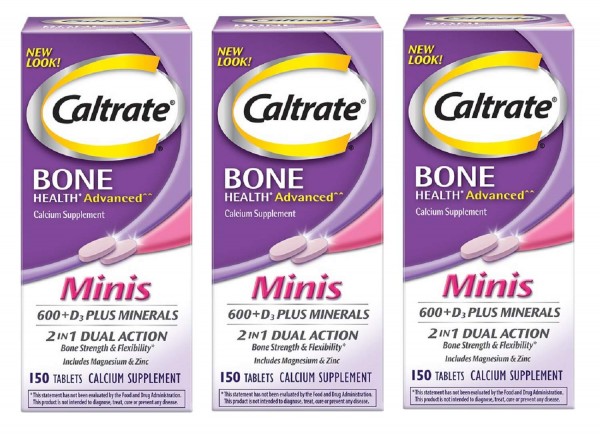 Caltrate 600+D3 Plus Minerals Mini Calcium & Vitamin D3 Supplement Mini Tablet, 600 mg, 150 Count (Pack of 3)