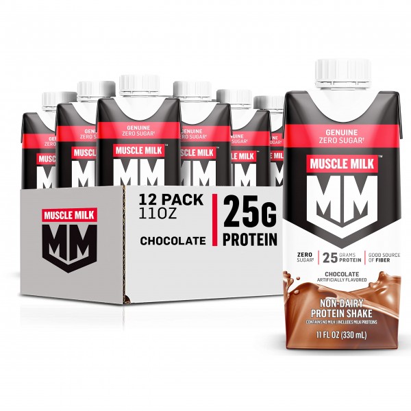 Muscle Milk Genuine Protein Shake, Chocolate, 11 Fl Oz Carton, 12 Pack, 25g Protein, Zero Sugar, Calcium, Vitamins A, C & D, 5g Fiber, Energizing S...