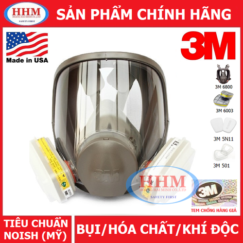 Mặt nạ phòng độc 3m 6800 + phin lọc 3m 6003 + tấm lọc bụi + nắp giữ tấm lọc