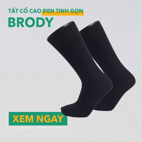 [HCM]Tất nam cổ cao BRODY Cotton Combed cao cấp Đen Tinh Gọn - MC00179