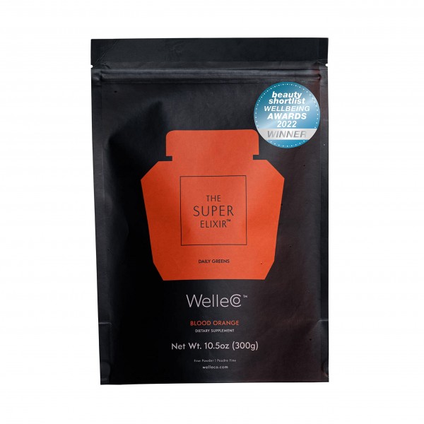 WelleCo, The Super Elixir Daily Greens, Blood Orange, 300g Pouch, Supports Gut Health, Immunity, Energy and Healthy Skin, Hair & Nails