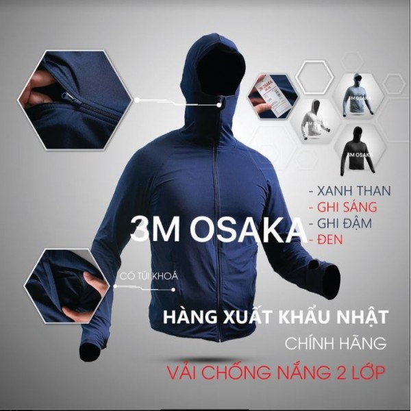 Áo chống nắng nam 3M 0saka áo khoác chống nắng nam vải poly dày dặn khóa kéo cao che mặt N02