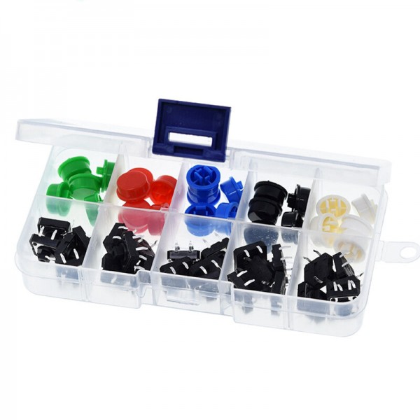 25PCS 12*12*7.3MM Micro Switch Button Round Touch Switch+Keycaps with Case