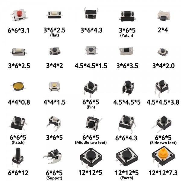 125pcs/Lot Touch Switch/Micro Switch /Push Buttons Switches 25 Types Assorted Kit 2*4/3*6/4*4/6*6 for DIY Tool Package