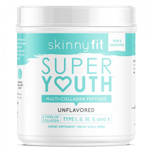 SkinnyFit Super Youth Multi-Collagen Peptides Plus Apple Cider Vinegar, Hyaluronic Acid, & Vitamin C, Unflavored, Hair, Skin, Nail & Joint Support,...