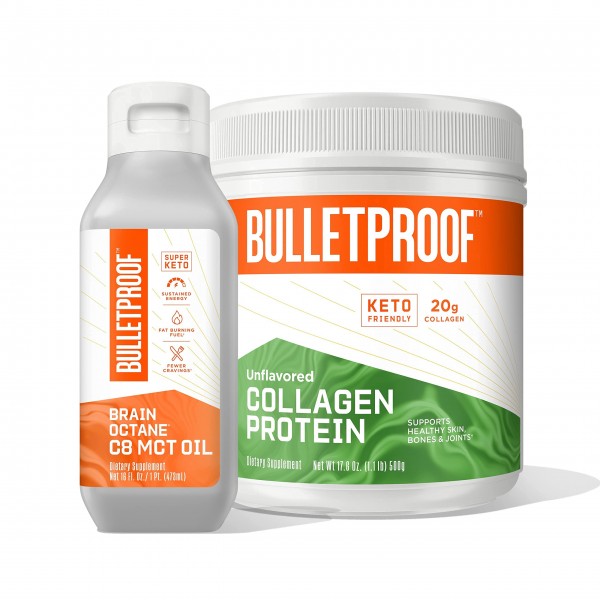 Bulletproof Duo Kit | Collagen Peptides Protein Powder for Skin, Bones and Joints — 18g Protein, 17.6 Oz & Brain Octane C8 MCT Oil for Sustained En...