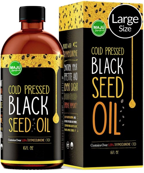 MAJU's Black Seed Oil 16oz: 3X% Thymoquinone, Cold Pressed, 100% Turkish Black Cumin Nigella Sativa Seed Oil (Better Than Organic), Non-GMO, 10...