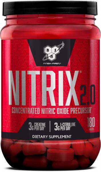 BSN NITRIX 2.0 - Nitric Oxide Precursors, 3g Creatine, 3g L Citrulline - Supports Workout Performance, Pumps, Muscle Recovery and Endurance - 180 T...