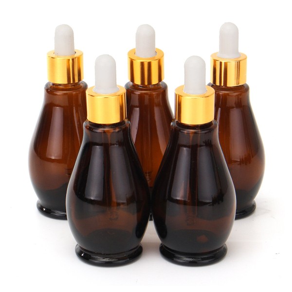 5Pcs Amber Glass Pipette Eye Dropper Bottles for Aromatherapy Essential Oil Perfume Toner