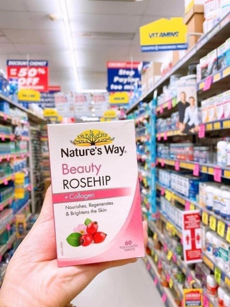 trắng da Natures Way Collagen Beauty Rosehip 60 viên (Đủ bill)