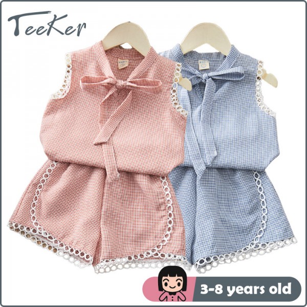 Teeker Bộ Quần Áo Trẻ Em Áo Ba Lỗ Bé Gái Sành Điệu Bộ Quần Short Cho Girls1-6yrs Trẻ Em