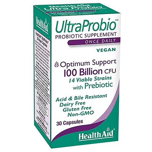 HealthAid UltraProbio, 100 Billion 30ct Once Daily Capsules, Optimum Support 100 Billion with Prebiotic, Acid & Bile Resistant, Dairy & Gluten Free...