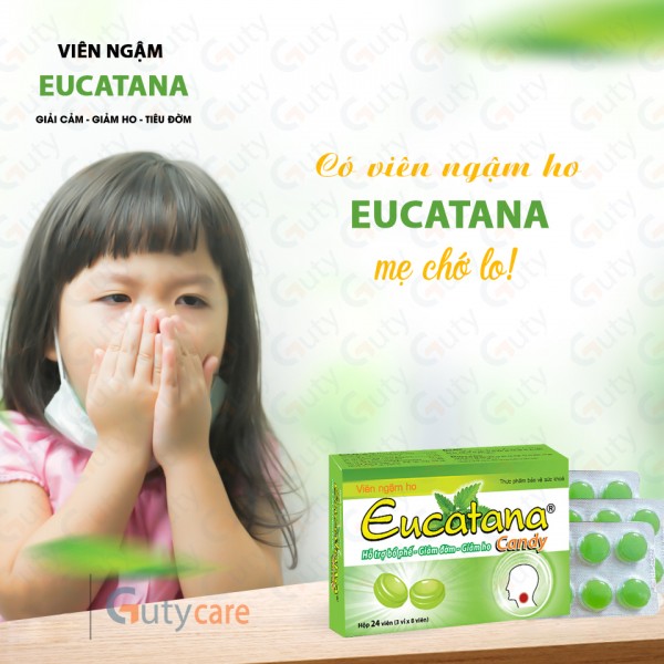 Viên ngậm ho EUCATANA - Hộp 24 viên - Hỗ trợ bổ phế giảm đờm ấm họng dịu ho giảm đau rát họng khản tiếng